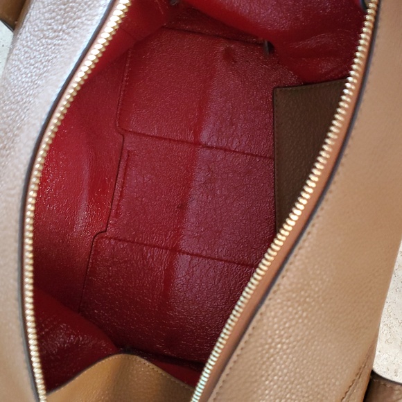 Tory burch Satchel rich Brown Leather Handbag with Red Accent - Picture 6 of 12